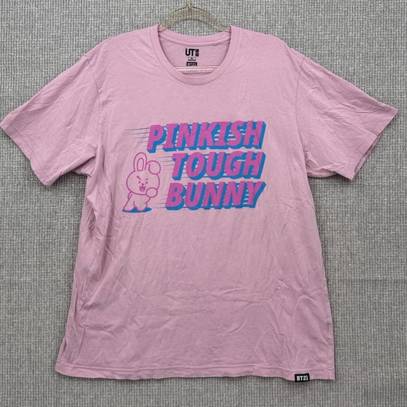 BT21 Pinkish Tough Bunny T Shirt UNIQLO UT‎ Pink XL Extra Large Womens - Picture 1 of 8